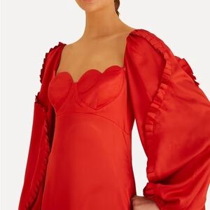 FARM Rio Red Midi Dress with Elegant Silhouette